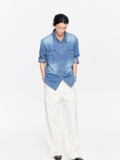 LYUOCHENG Curved Hem Minimalist Button Fly Natural Waist Women&