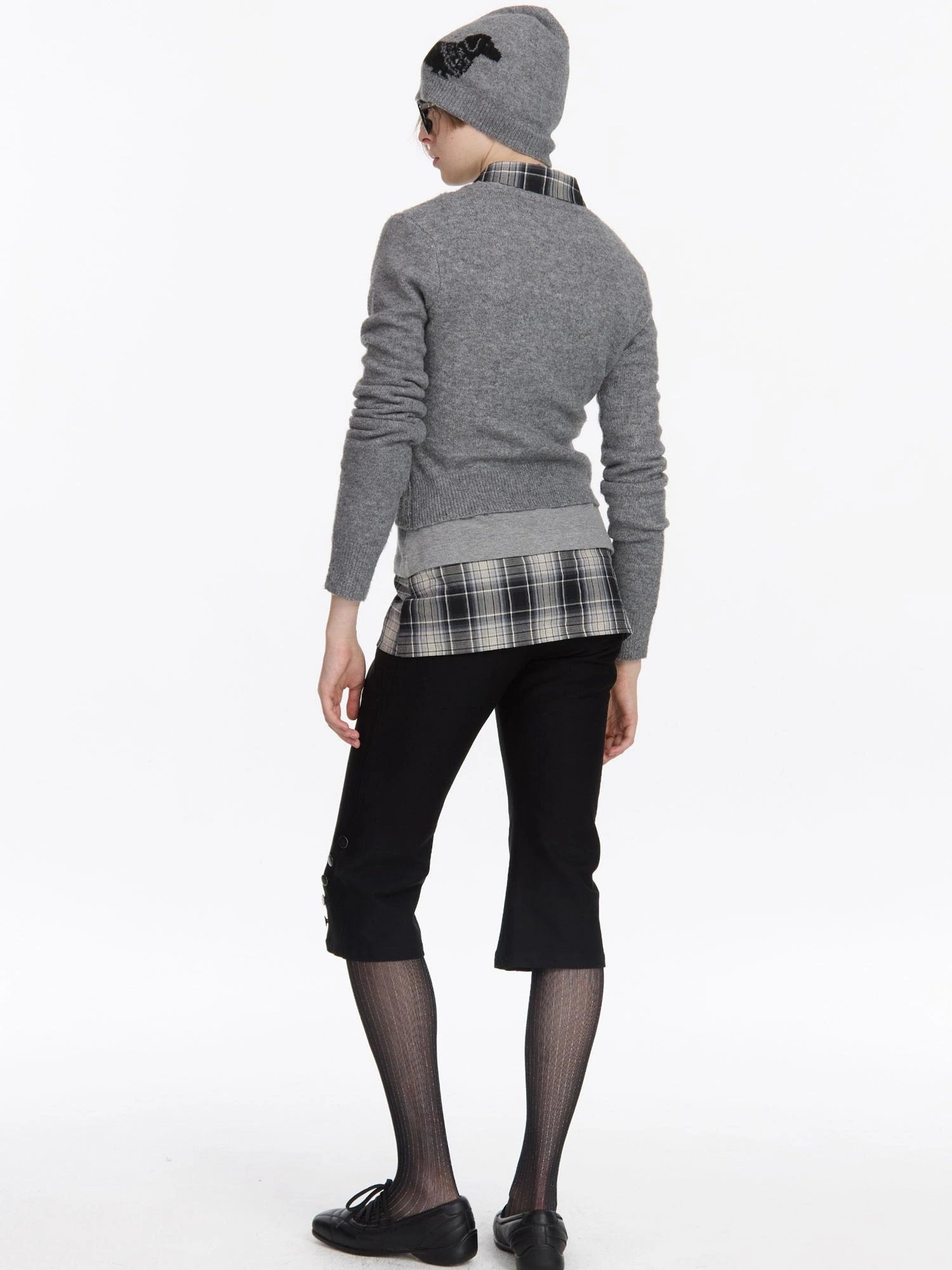LYUOCHENG Dachshund Jacquard Knit Cardigan V-neck T-shirt Long Sleeve