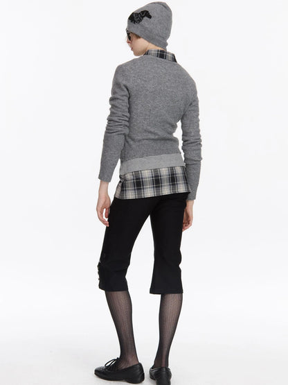 LYUOCHENG Dachshund Jacquard Knit Cardigan V-neck T-shirt Long Sleeve