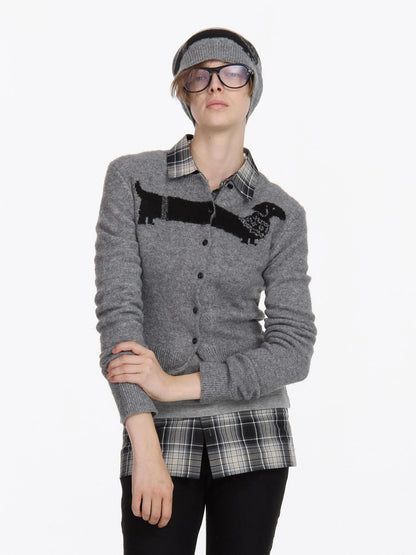 LYUOCHENG Dachshund Jacquard Knit Cardigan V-neck T-shirt Long Sleeve