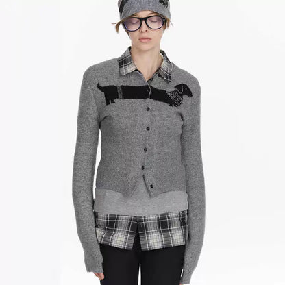LYUOCHENG_Dachshund_Jacquard_Knit_Cardigan_V-neck_T-shirt_Long_Sleeve_MISSTT