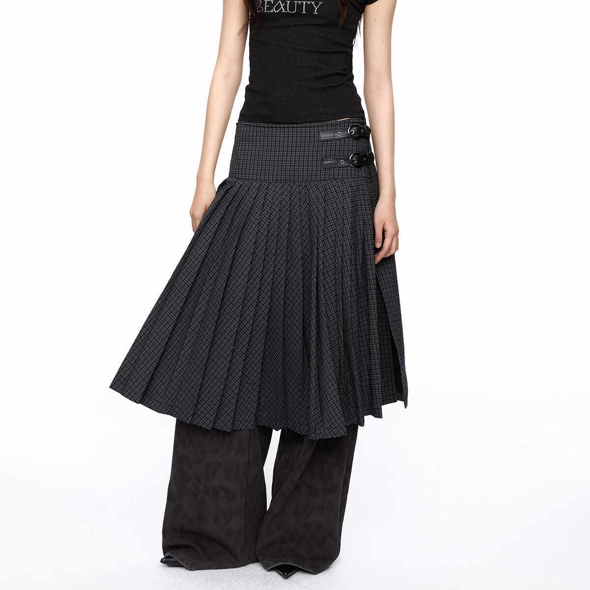 LYUOCHENG_Dark_Gray_Plaid_One_Panel_Adjustable_Buckle_Women&