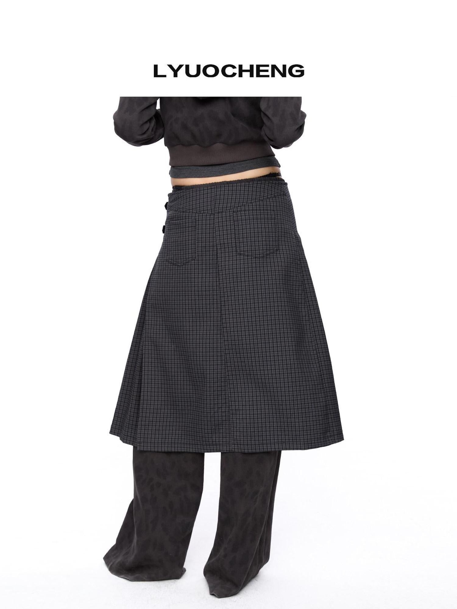 LYUOCHENG Dark Gray Plaid One Panel Adjustable Buckle Women&