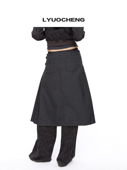 LYUOCHENG Dark Gray Plaid One Panel Adjustable Buckle Women&