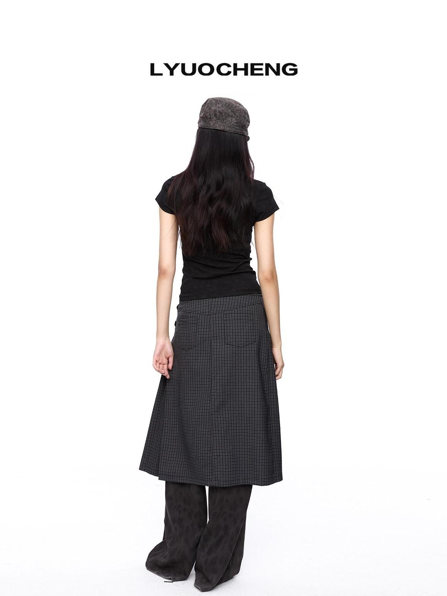 LYUOCHENG Dark Gray Plaid One Panel Adjustable Buckle Women&