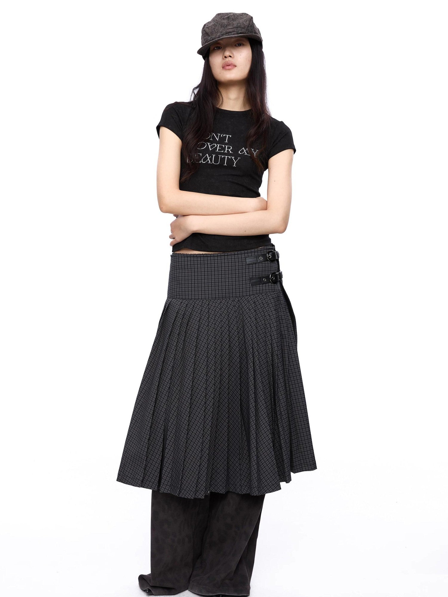 LYUOCHENG Dark Gray Plaid One Panel Adjustable Buckle Women&