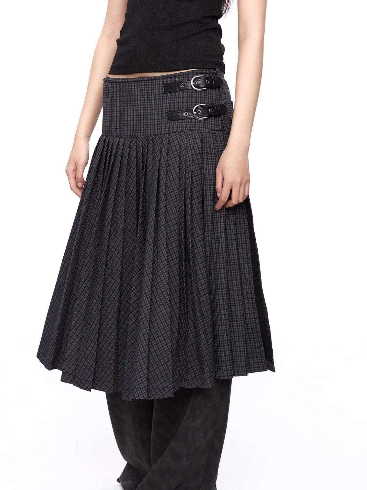 LYUOCHENG Dark Gray Plaid One Panel Adjustable Buckle Women&