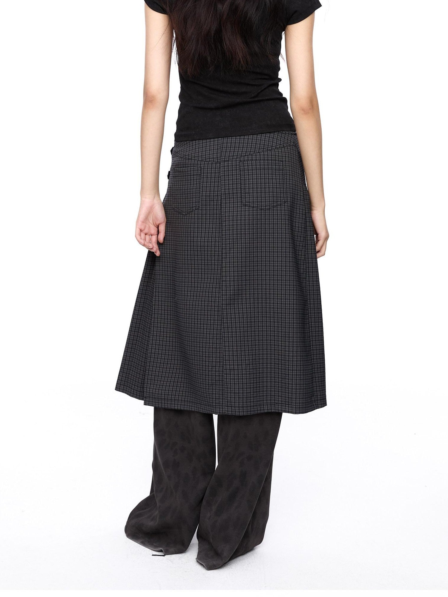 LYUOCHENG Dark Gray Plaid One Panel Adjustable Buckle Women&