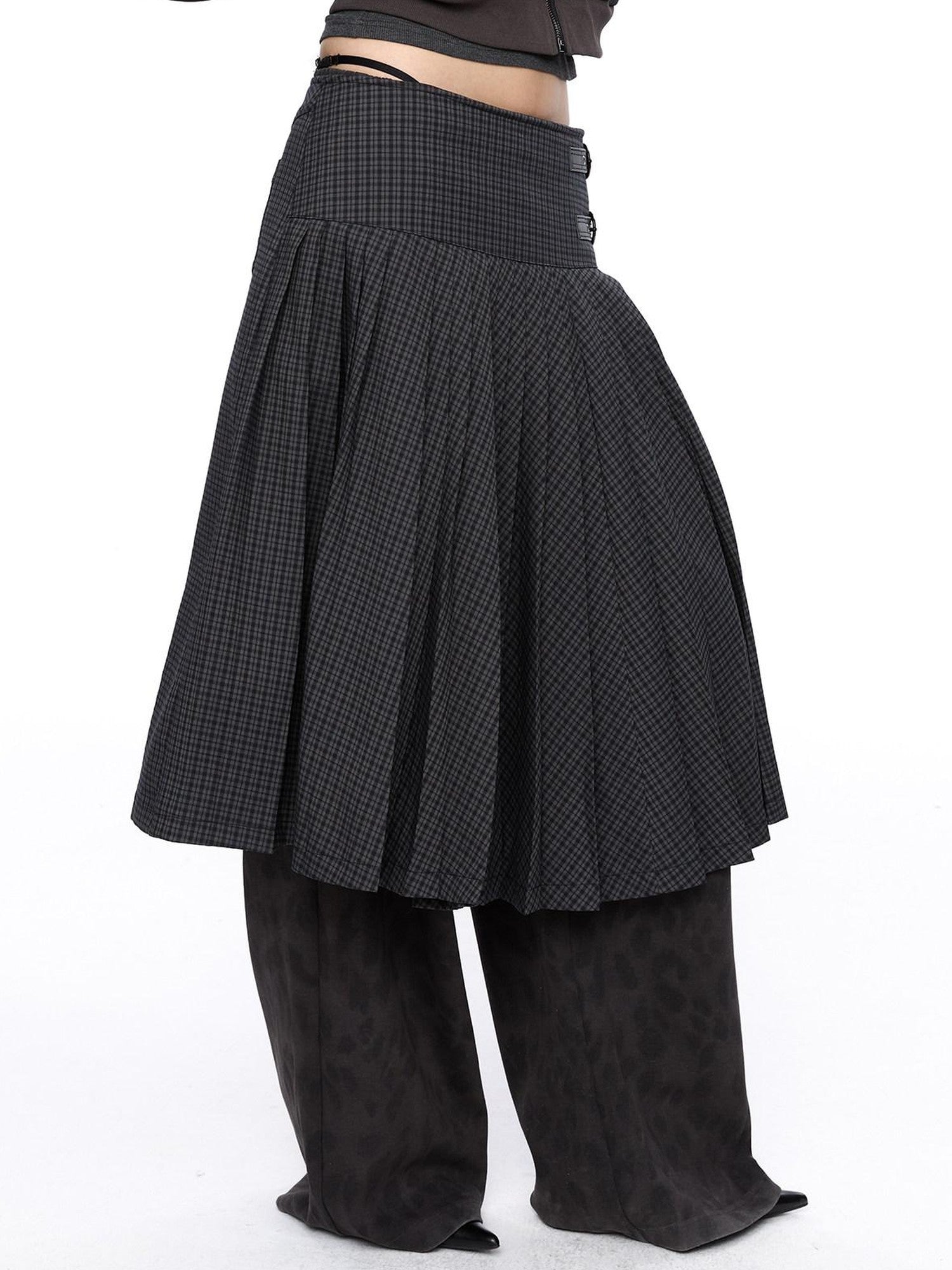 LYUOCHENG Dark Gray Plaid One Panel Adjustable Buckle Women&