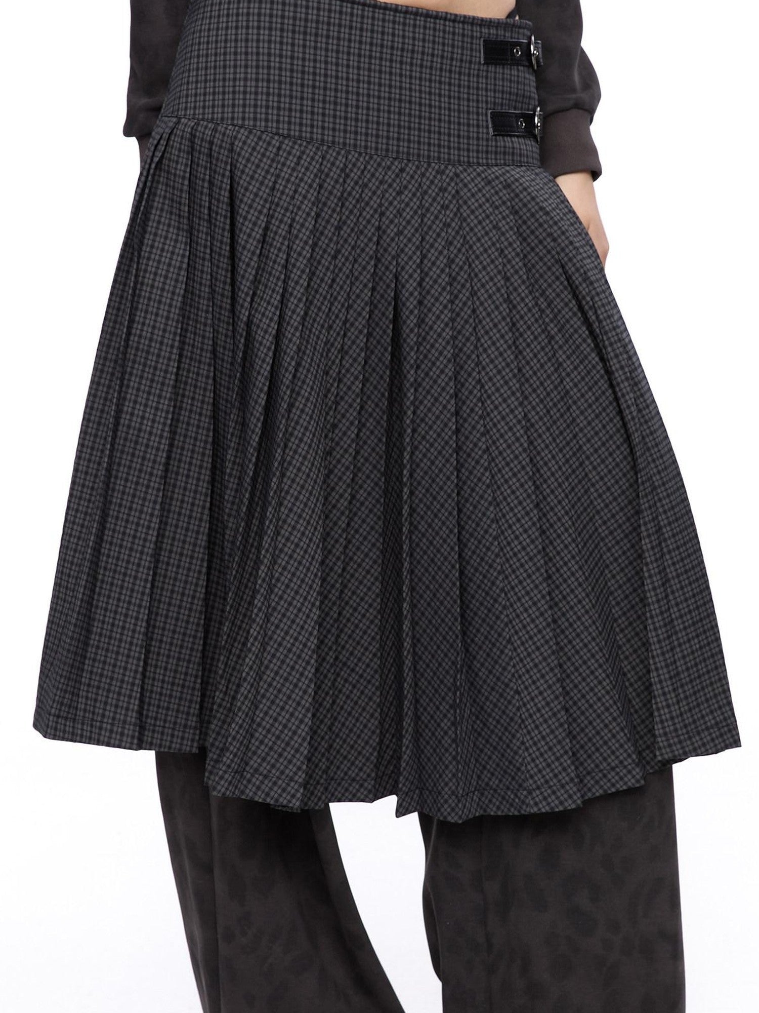 LYUOCHENG Dark Gray Plaid One Panel Adjustable Buckle Women&