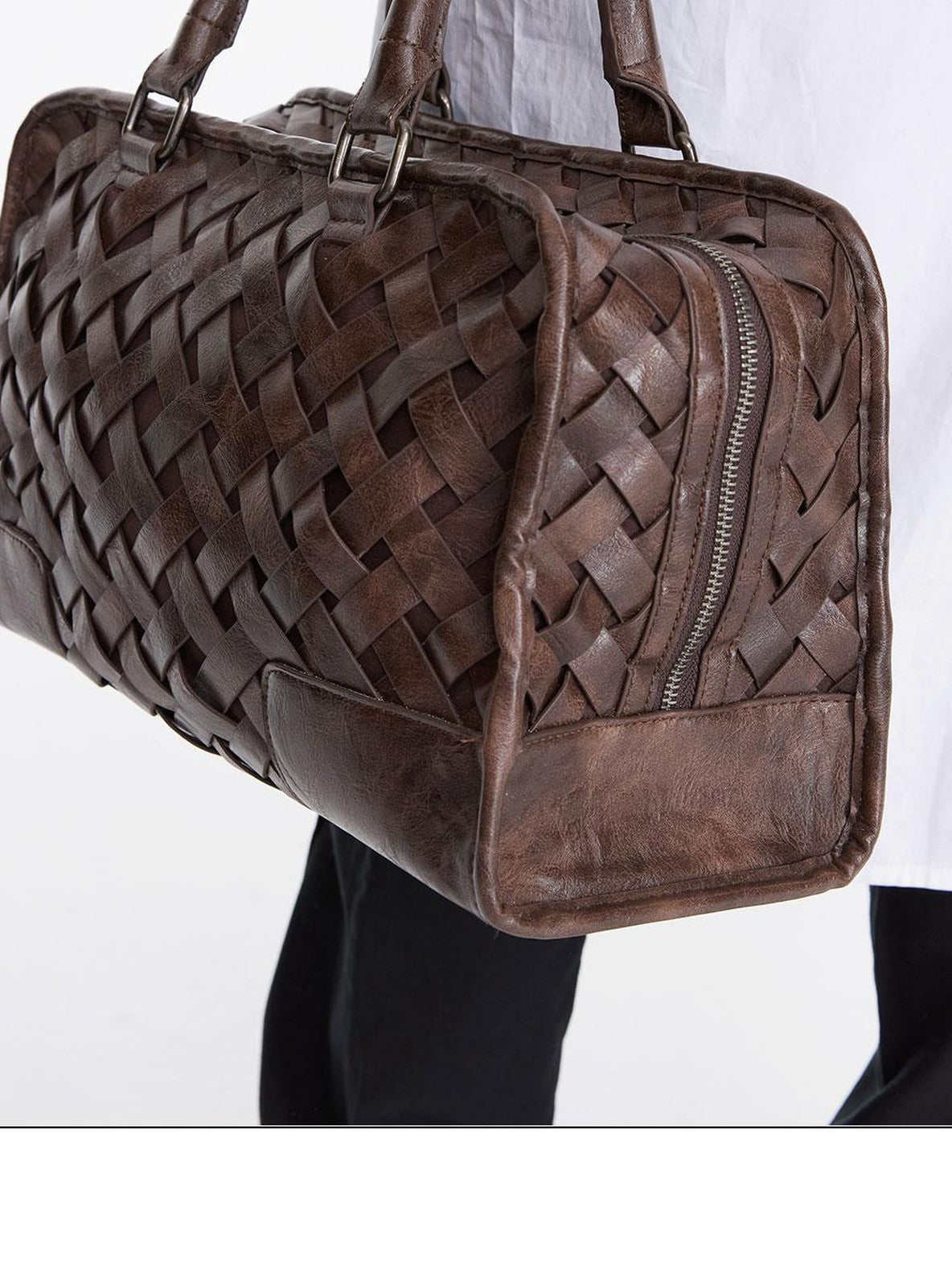 LYUOCHENG Deep Brown Vintage Handwoven English Square Single Strap Women&