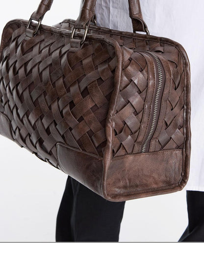 LYUOCHENG Deep Brown Vintage Handwoven English Square Single Strap Women&