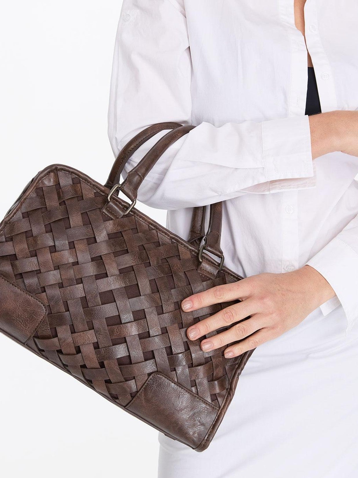 LYUOCHENG Deep Brown Vintage Handwoven English Square Single Strap Women&