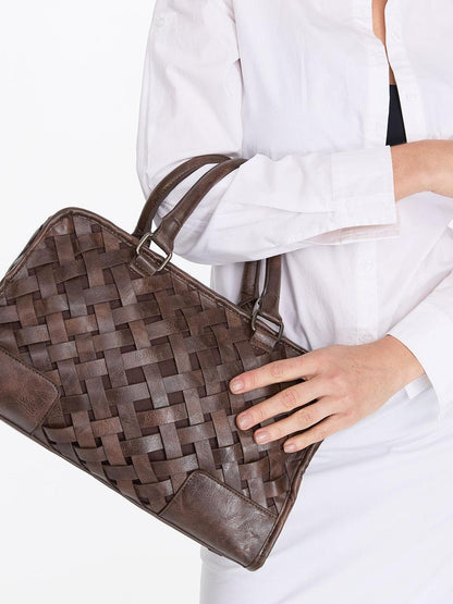 LYUOCHENG Deep Brown Vintage Handwoven English Square Single Strap Women&