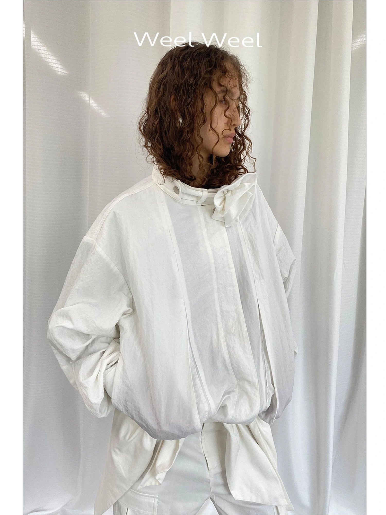 LYUOCHENG Detachable Floral White Casual Jacket V-neck T-shirt Long Sleeve