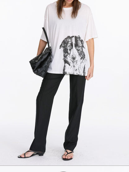 LYUOCHENG Dog Print Loose Fit Crew Neck Women&