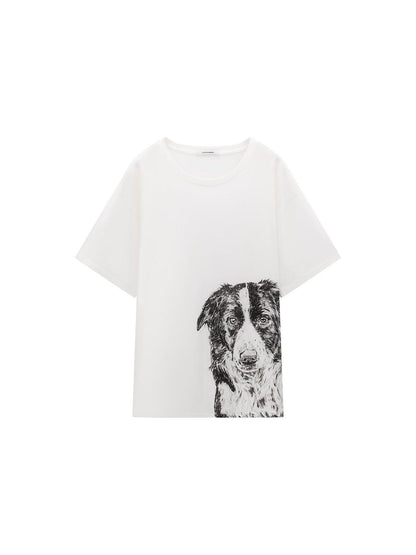 LYUOCHENG Dog Print Loose Fit Crew Neck Women&