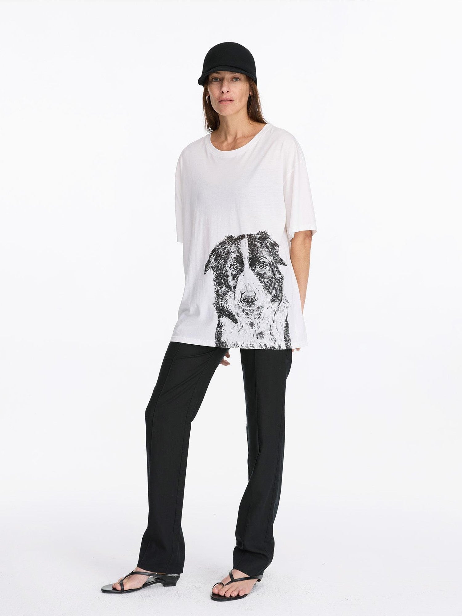 LYUOCHENG Dog Print Loose Fit Crew Neck Women&