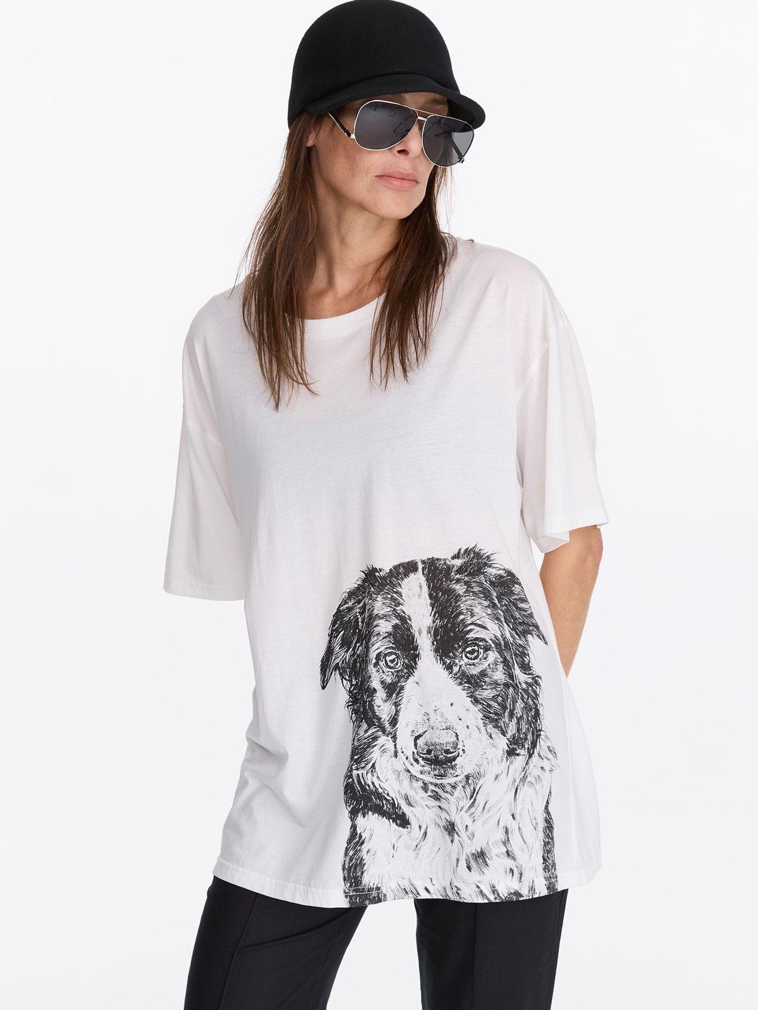 LYUOCHENG Dog Print Loose Fit Crew Neck Women&