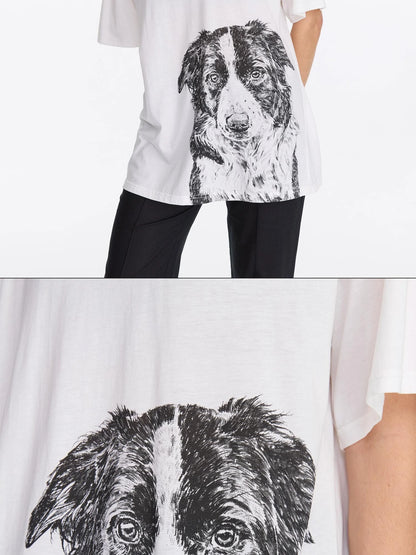 LYUOCHENG Dog Print Loose Fit T-Shirt
