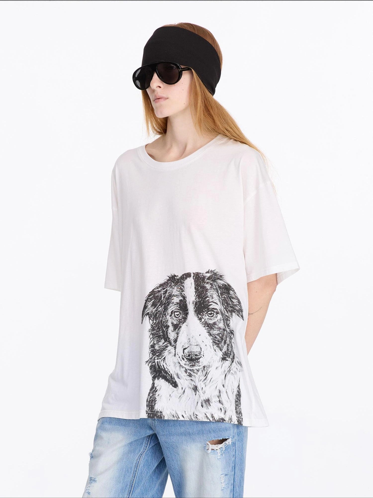 LYUOCHENG Dog Print Loose Fit T-Shirt