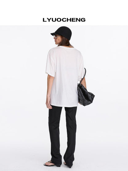 LYUOCHENG Dog Print Loose Fit T-Shirt