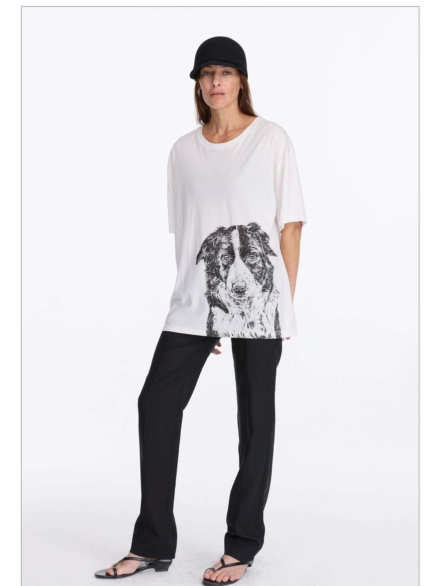 LYUOCHENG Dog Print Loose Fit T-Shirt