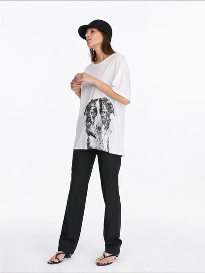 LYUOCHENG Dog Print Loose Fit T-Shirt