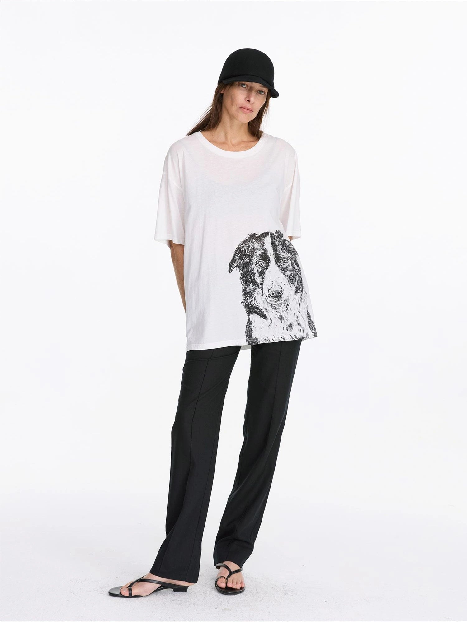 LYUOCHENG Dog Print Loose Fit T-Shirt
