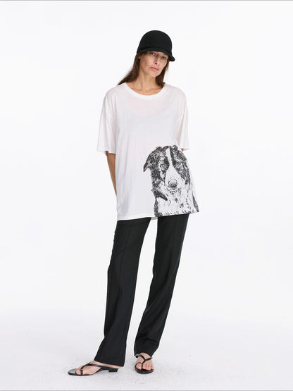 LYUOCHENG Dog Print Loose Fit T-Shirt