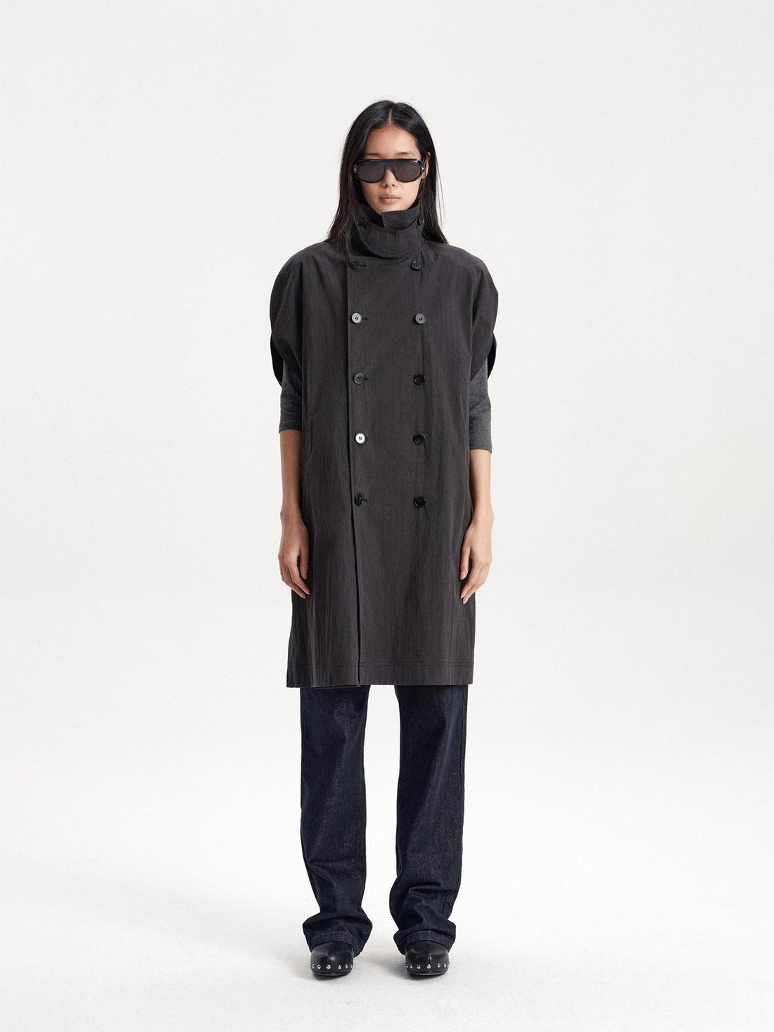 LYUOCHENG Double Breasted Cape Style Stand Collar Cotton Blend Long Women&