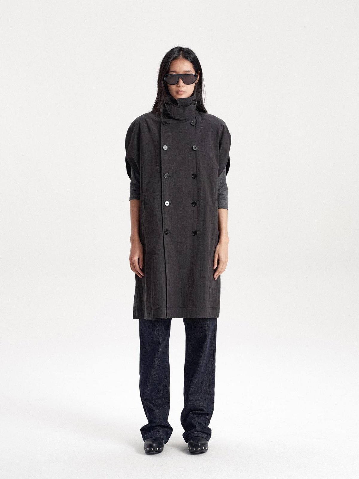 LYUOCHENG Double Breasted Cape Style Stand Collar Cotton Blend Long Women&