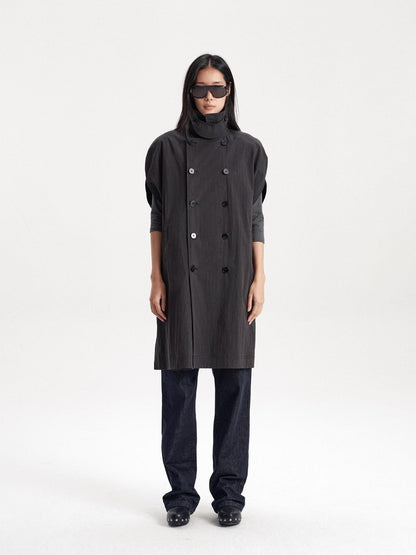 LYUOCHENG Double Breasted Cape Style Stand Collar Cotton Blend Long Women&