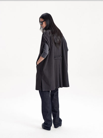 LYUOCHENG Double Breasted Cape Style Stand Collar Cotton Blend Long Women&