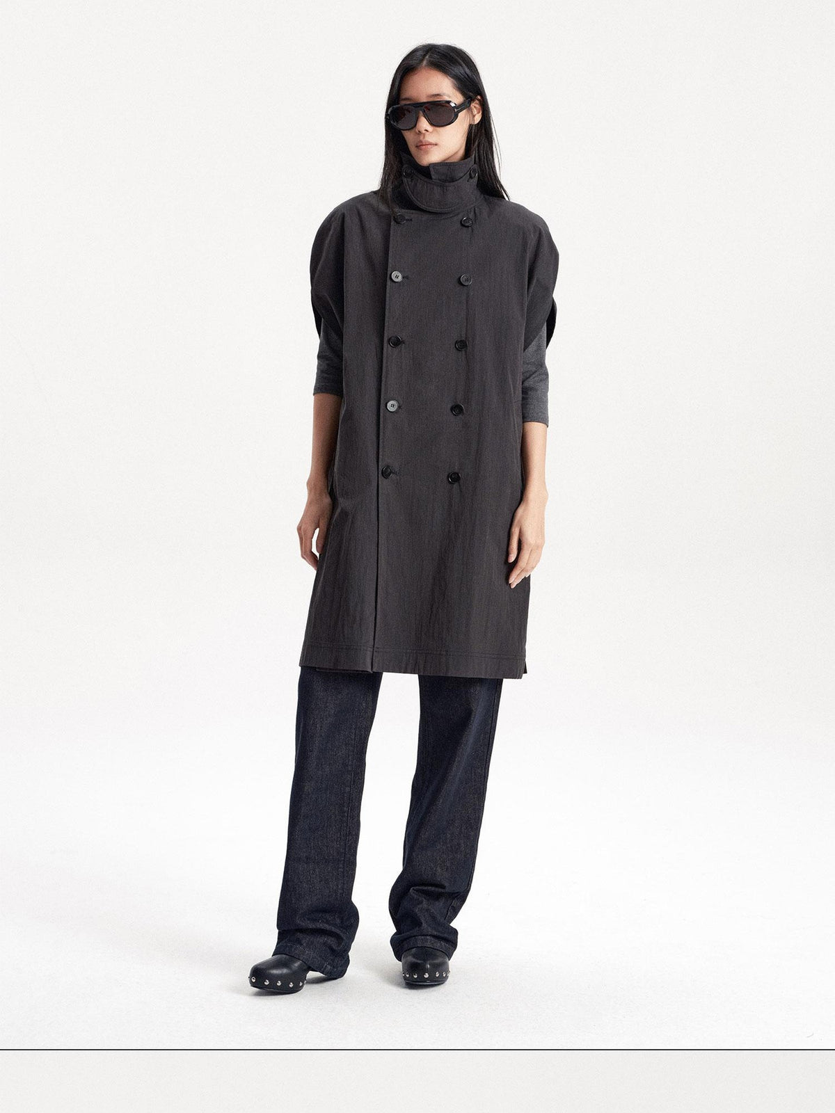 LYUOCHENG Double Breasted Cape Style Stand Collar Cotton Blend Long Women&