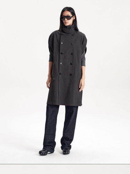 LYUOCHENG Double Breasted Cape Style Stand Collar Cotton Blend Long Women&