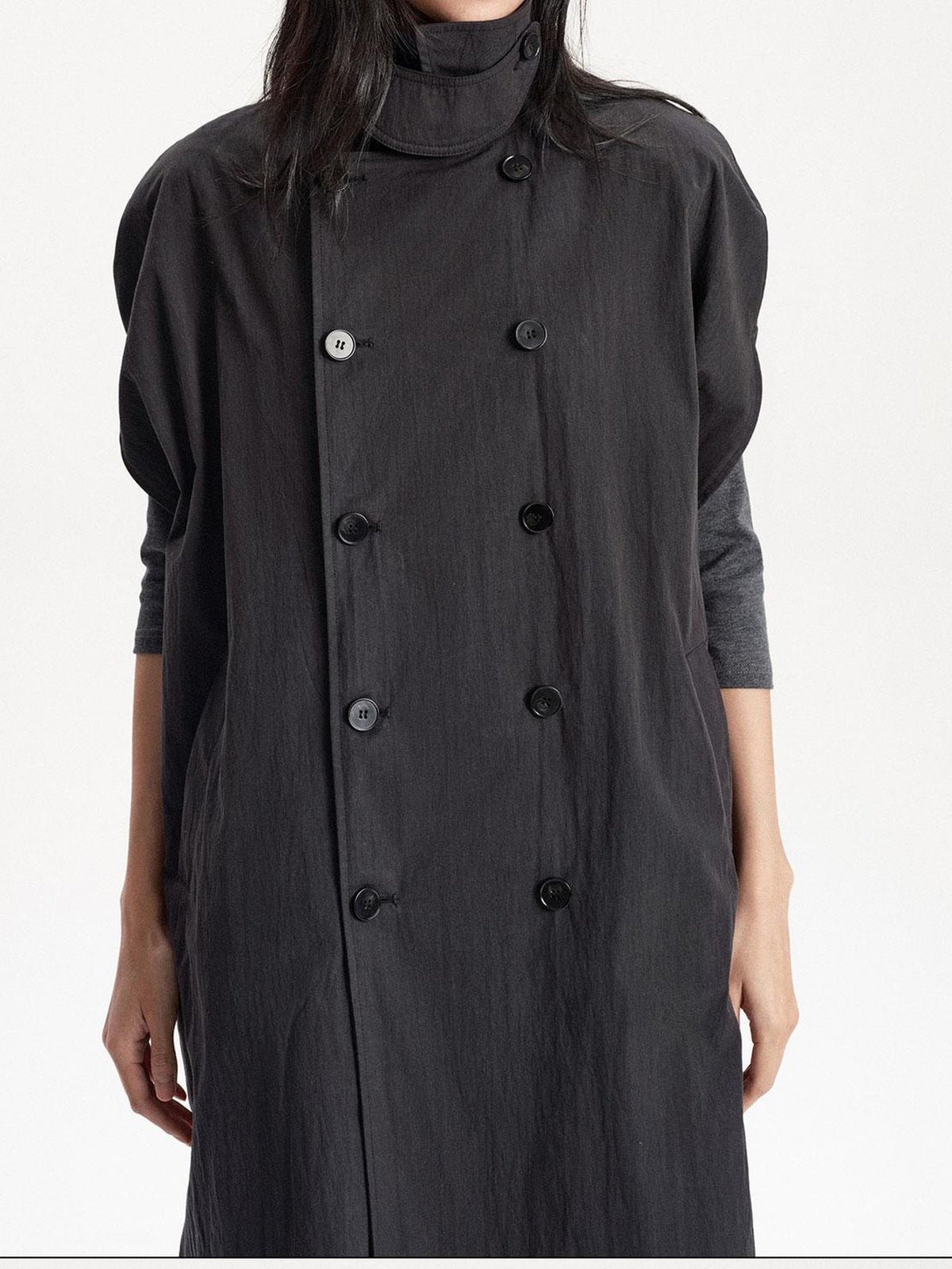 LYUOCHENG Double Breasted Cape Style Stand Collar Cotton Blend Long Women&