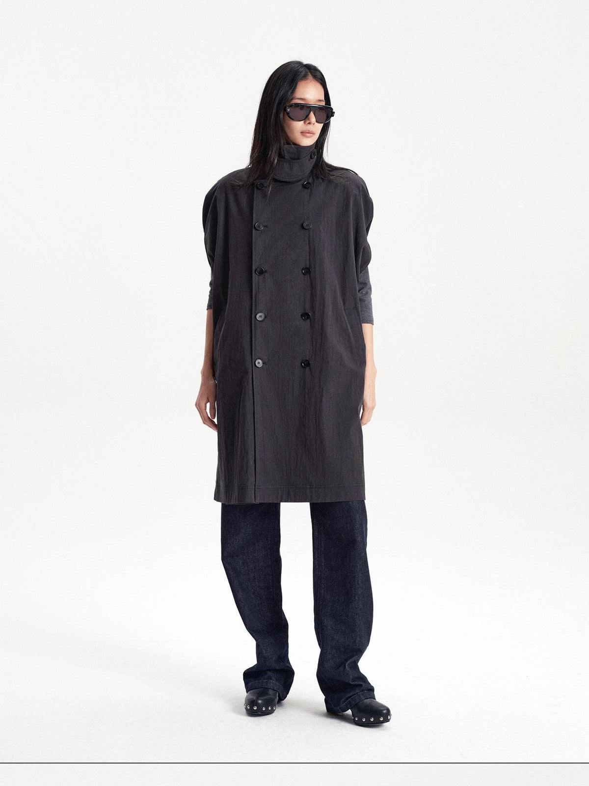LYUOCHENG Double Breasted Cape Style Stand Collar Cotton Blend Long Women&