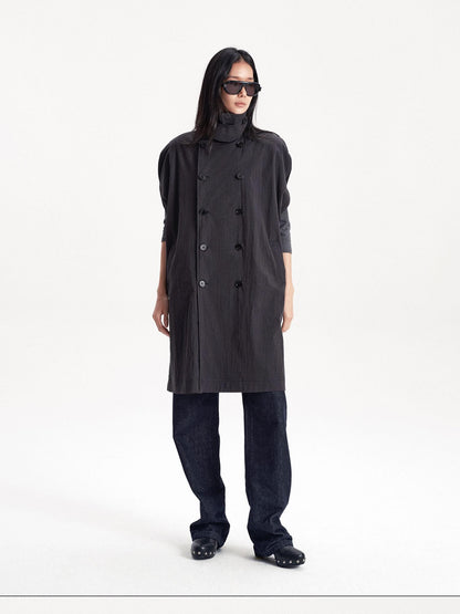 LYUOCHENG Double Breasted Cape Style Stand Collar Cotton Blend Long Women&