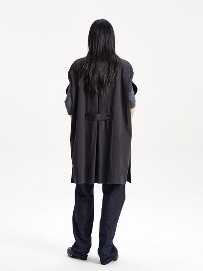 LYUOCHENG Double Breasted Cape Style Stand Collar Cotton Blend Long Women&