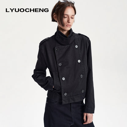 LYUOCHENG_Double_Breasted_Cropped_Cotton_Women&