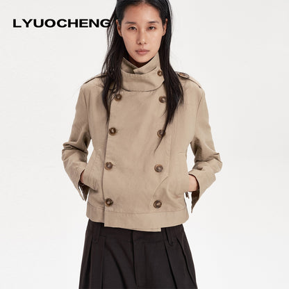 LYUOCHENG_Double_Breasted_Cropped_Cotton_Women&