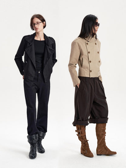 LYUOCHENG Double Breasted Cropped Cotton Women&