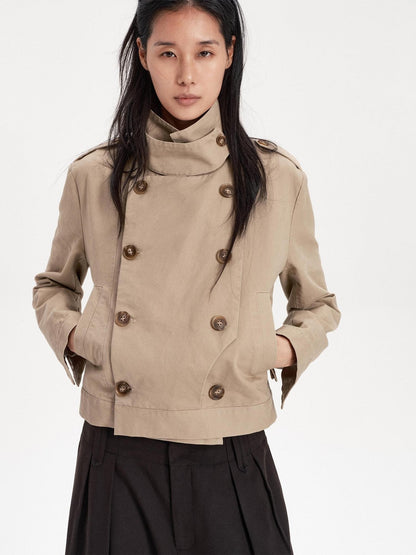 LYUOCHENG Double Breasted Cropped Cotton Women&