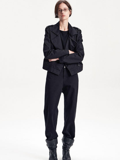 LYUOCHENG Double Breasted Cropped Cotton Women&