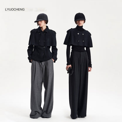 LYUOCHENG_Double_Breasted_Waist_Cinched_Removable_Cape_Wool_Blend_Women&