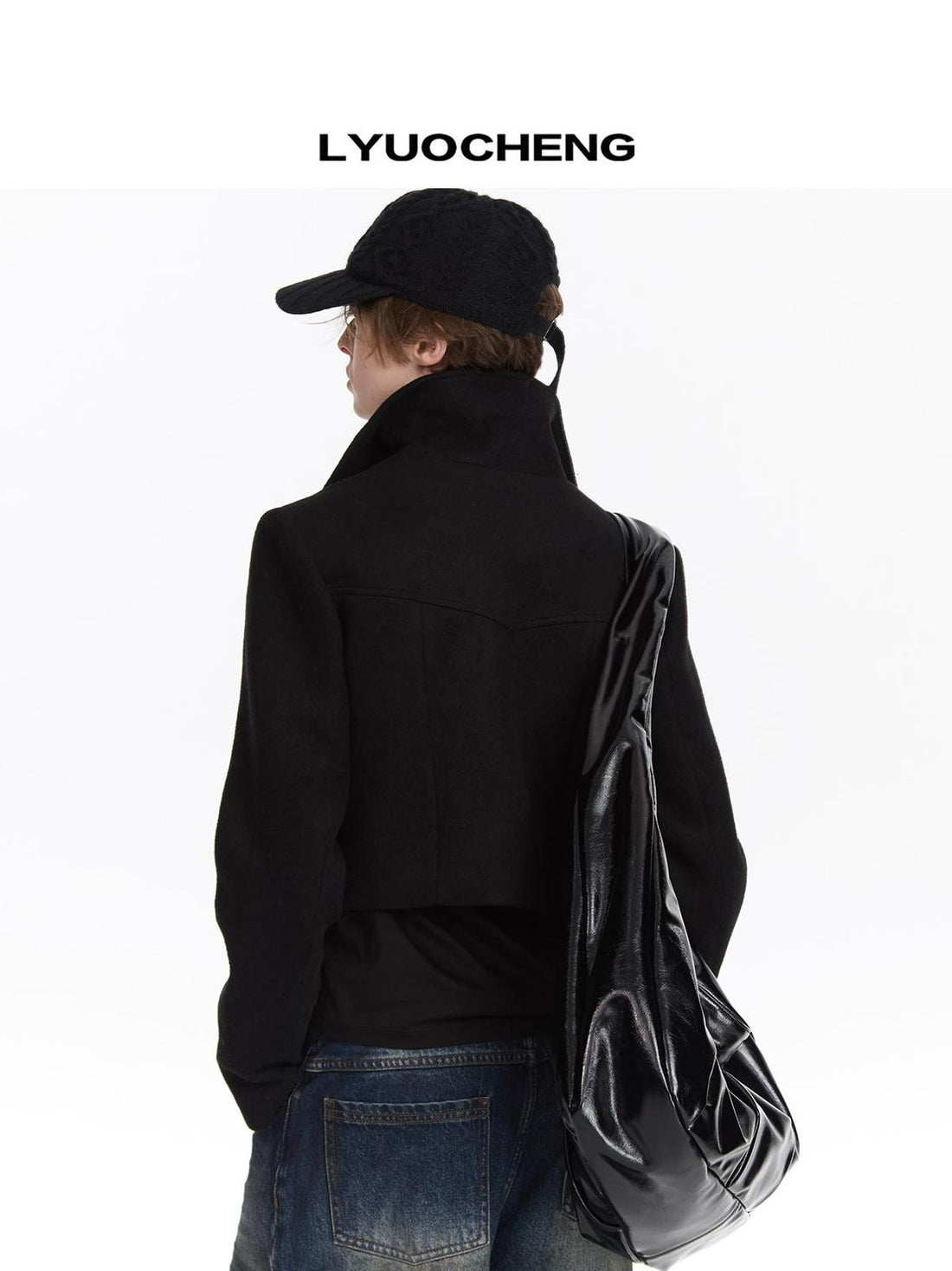 LYUOCHENG Double Breasted Wool Blend Stand Collar Short Coat