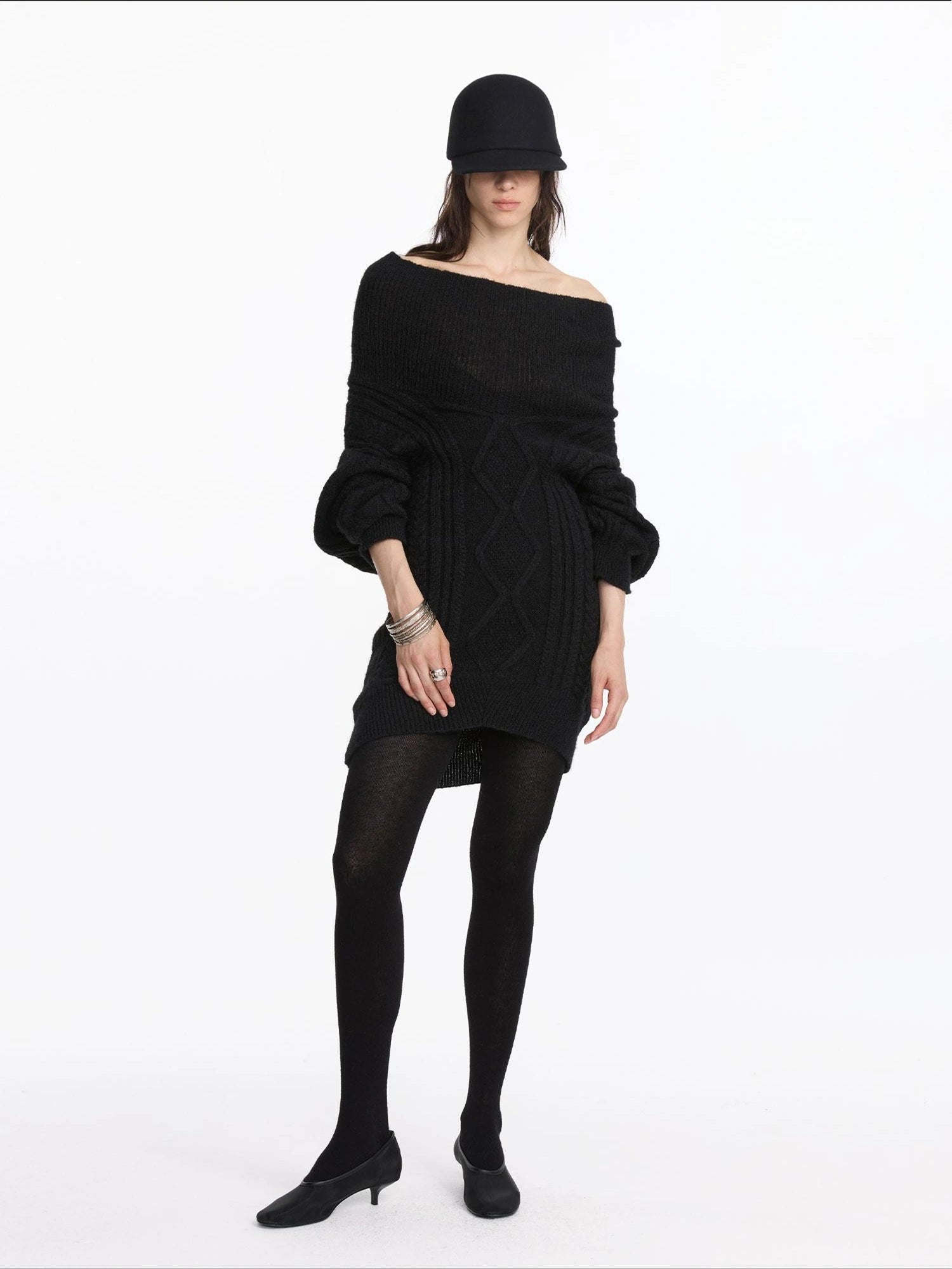 LYUOCHENG Draped Collar Cable Knit Sweater
