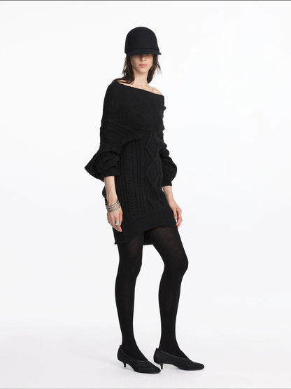 LYUOCHENG Draped Collar Cable Knit Sweater