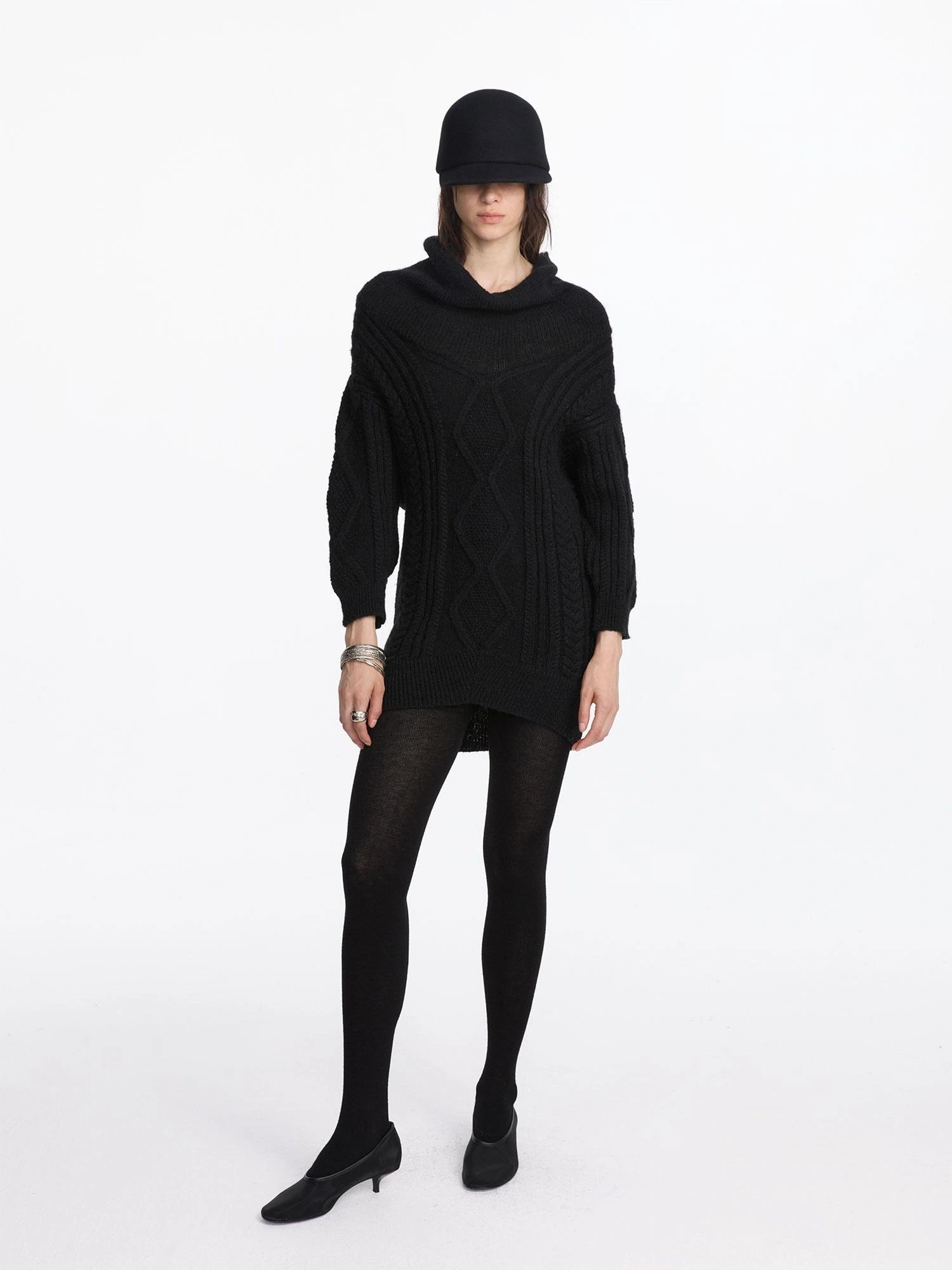 LYUOCHENG Draped Collar Cable Knit Sweater